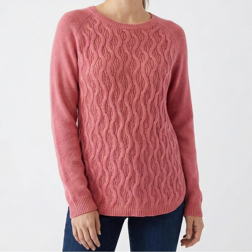 Sonoma Salmon Pink Cotton Blend Cable-Knit Sweater Split Hem Sz M Work LIKE NEW